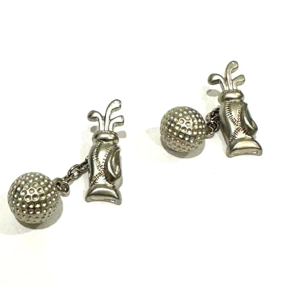 Vintage Silver-Tone Golf Bag & Ball Chain Cufflinks